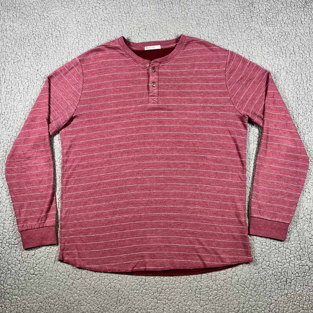 Marine Layer Henley Long Sleeve Shirt Mens Striped Burgundy Red Size Medium